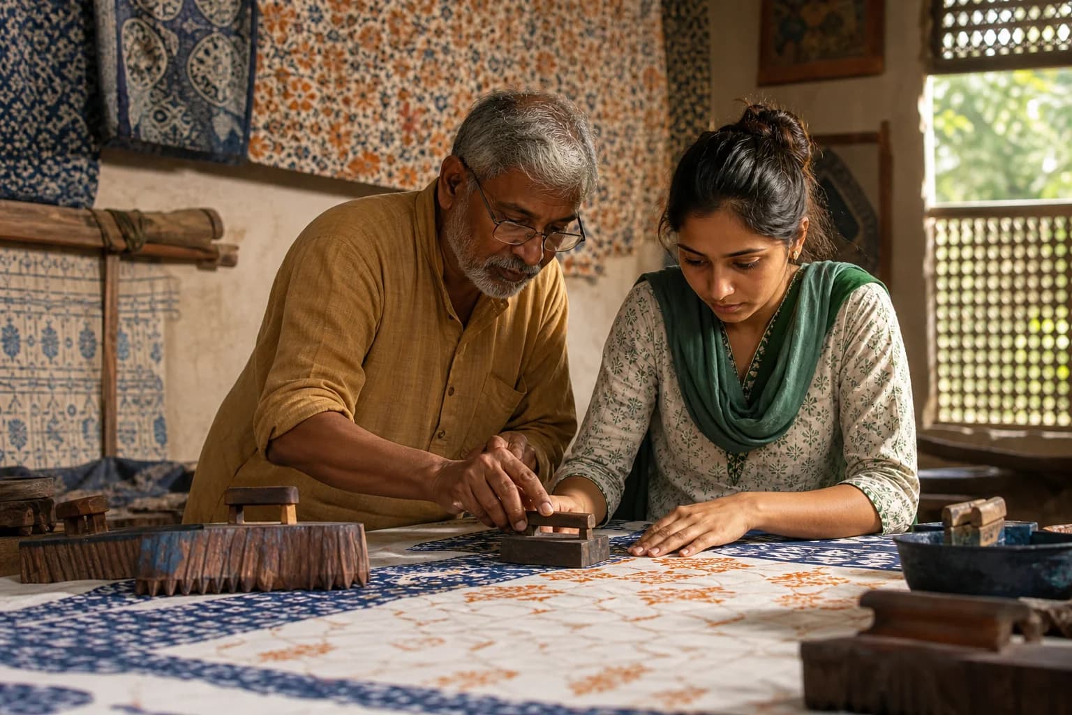 Skill development — master artisan teaching traditional craft, Uddharsha Foundation